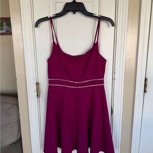 B. Smart Fuchsia Mini Dress with Rhinestone Accents